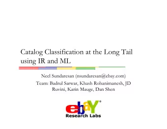Catalog Classification at the Long Tail  using IR and ML  Neel Sundaresan (nsundaresan@ebay.com)