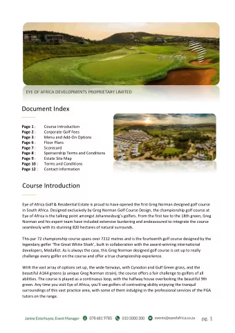 Document Index  ________ Page 1 :  Course Introduction Page 2 :  Corporate Golf Fees Page 3 :  Menu
