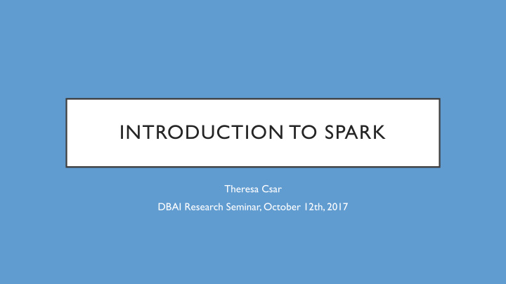 introduction to spark