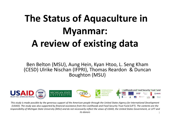 the status of aquaculture in myanmar a review of existing