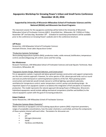 Aquaponics Workshop for Growing Powers Urban and Small Farms Conference  November 18-20, 2016