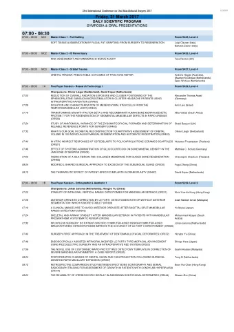07:00 - 08:30  07:00  08:30  MC1  Master Class 1 - Fat Grafting  Room S425, Level 4  SOFT TISSUE