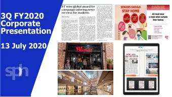 Corporate  Presentation  13 July 2020  Disclaimer  This presentation is for information only and