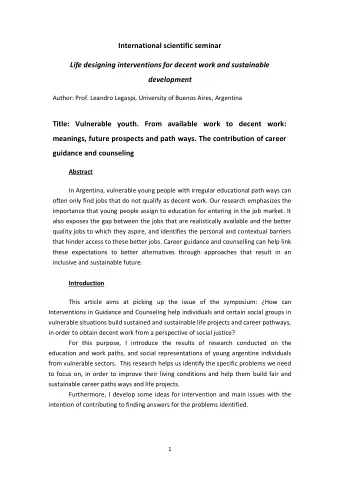 International scientific seminar  Life designing interventions for decent work and sustainable