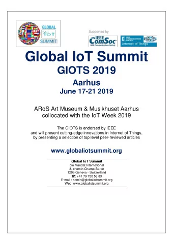 Aarhus GIOTS 2019 ARoS Art Museum &amp; Musikhuset Aarhus  June 17-21 2019 collocated with the IoT