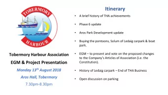 Itinerary    A brief history of THA achievements    Phase 6 update    Aros Park
