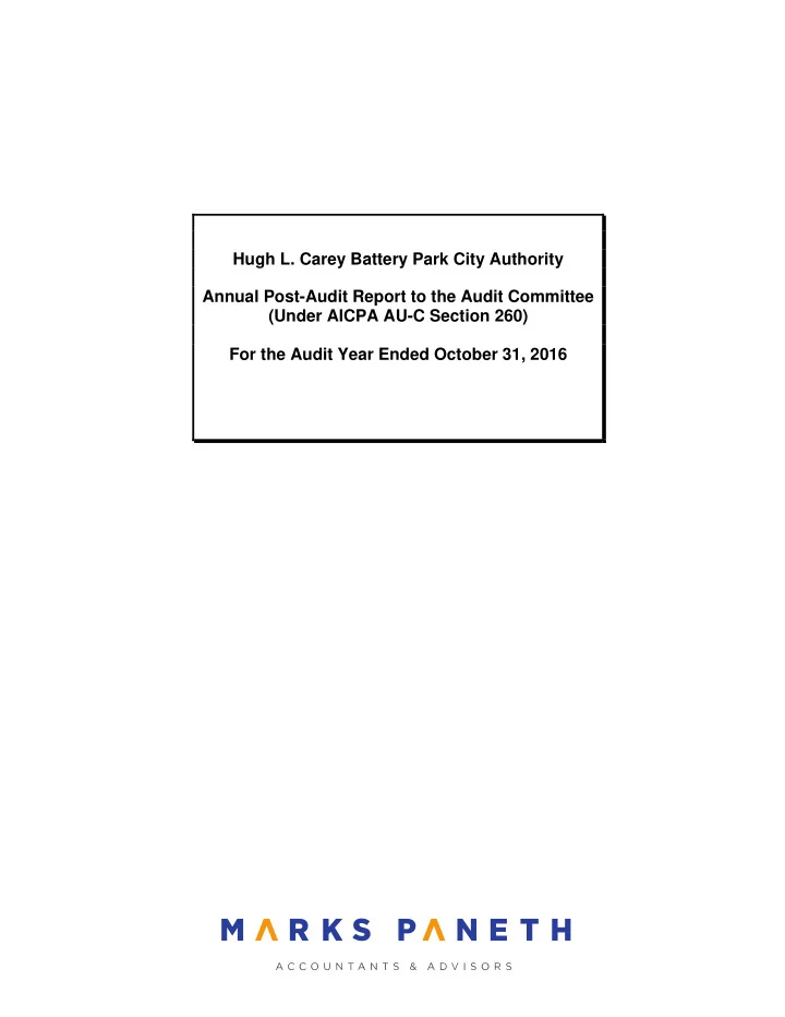 hugh l carey battery park city authority