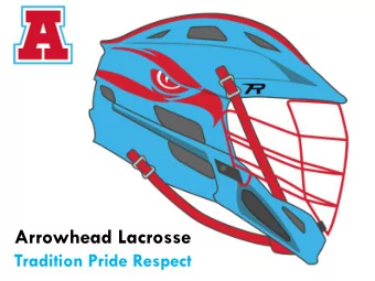 Arrowhead Lacrosse  Tradition Pride Respect  Agenda  Program Overview  Parent and Player