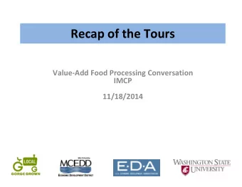 Recap of the Tours Value  Add Food Processing Conversation  IMCP  11/18/2014  Outline  List