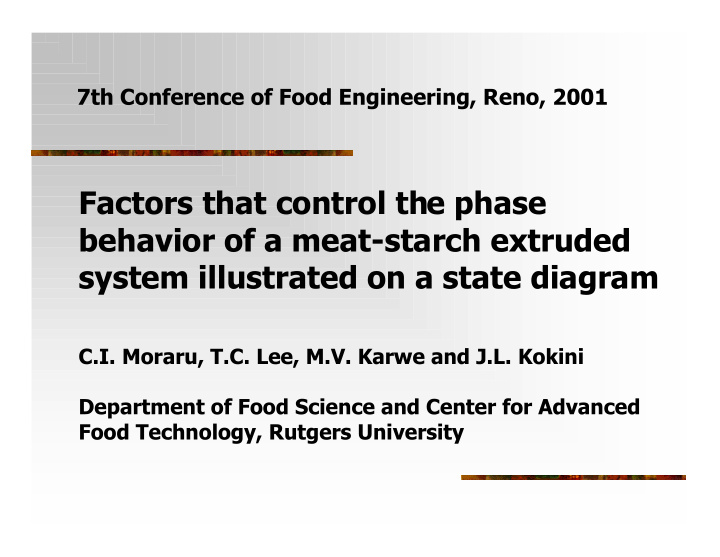 factors that control the phase behavior of a meat starch