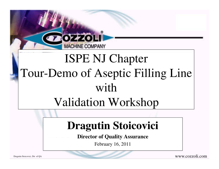 ispe nj chapter tour demo of aseptic filling line tour