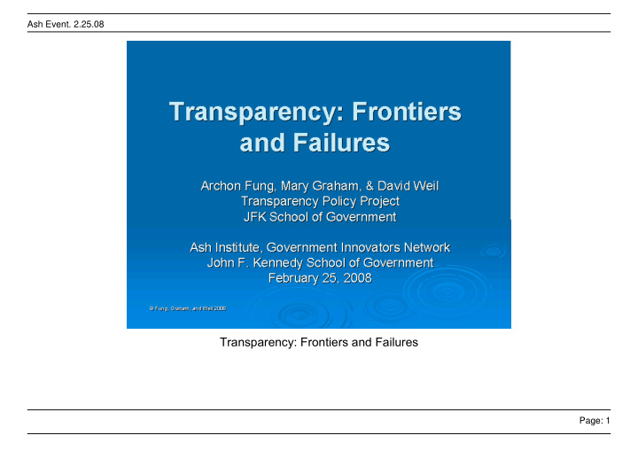 transparency frontiers and failures