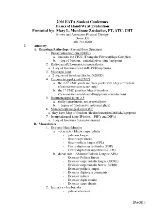 2006 EATA Student Conference  Basics of Hand/Wrist Evaluation  Presented by:  Mary L.