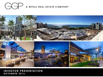 I N V E S T O R  P R E S E N T A T I O N  N O V E M B E R  2 0 1 6  OVERVIEW  MISSION &amp; VALUES