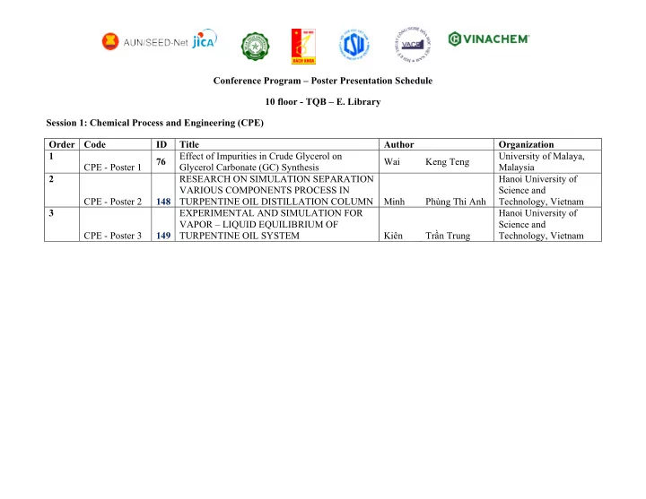 conference program poster presentation schedule 10 floor