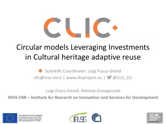 Circular models Leveraging Investments  in Cultural heritage adaptive reuse  Scientific