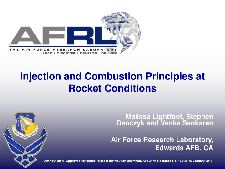 injection and combustion principles at rocket conditions