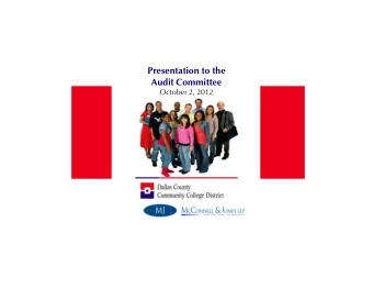 Presentation to the  Audit Committee  October 2, 2012  Engagement   Wayne McConnell, CPA,