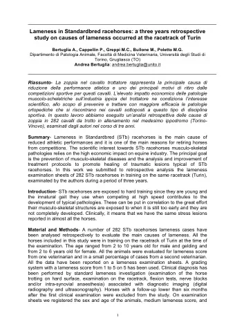 Lameness in Standardbred racehorses: a three years retrospective  study on causes of lameness