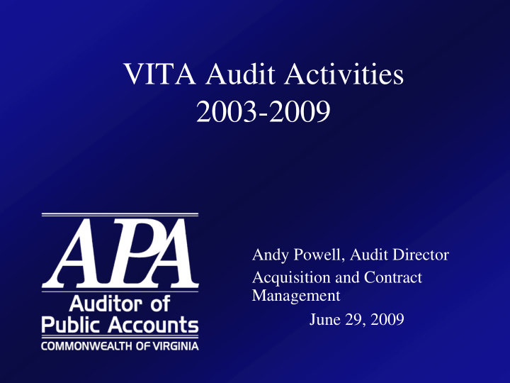 vita audit activities 2003 2009
