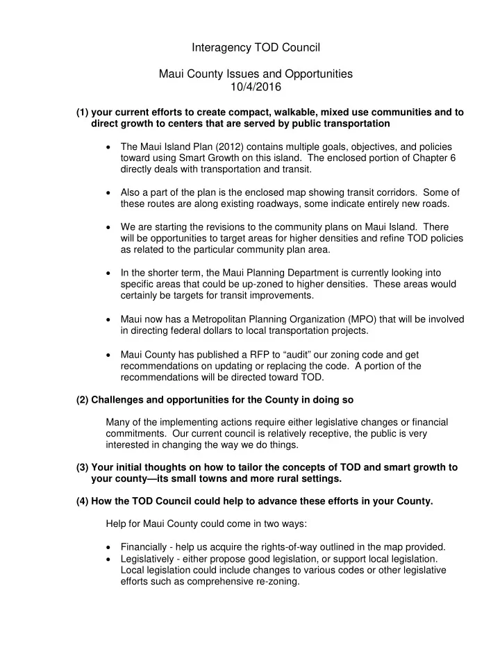 interagency tod council maui county issues and