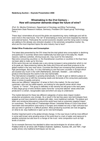 Winemaking in the 21st Century   How will consumer demands shape the future of wine?  (Prof. Dr.