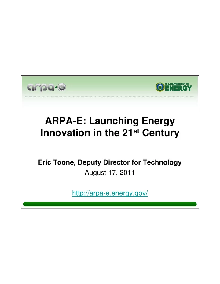 arpa e launching energy innovation in the 21 st century