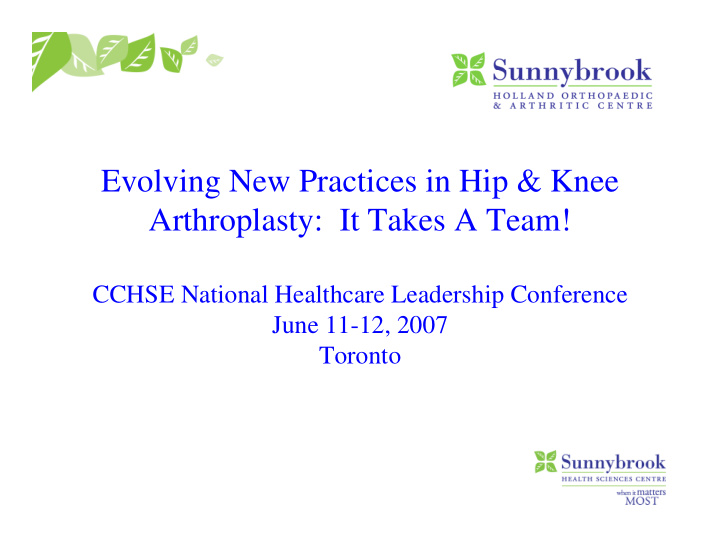 evolving new practices in hip amp knee arthroplasty it