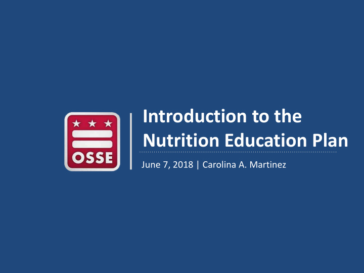 introduction to the nutrition education plan