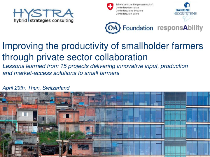 improving the productivity of smallholder farmers through