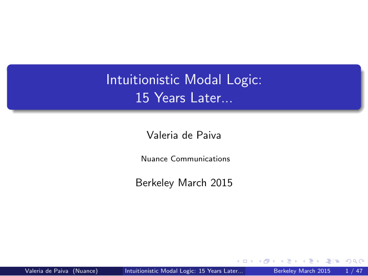 intuitionistic modal logic 15 years later