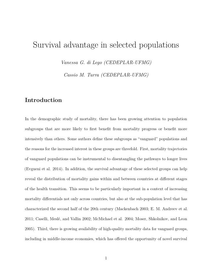 survival advantage in selected populations