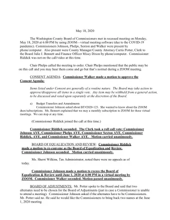 May 18, 2020  The Washington County Board of Commissioners met in recessed meeting on Monday,  May