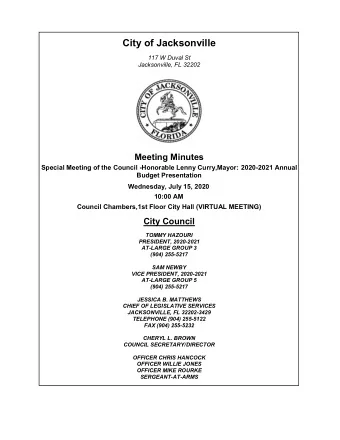 City of Jacksonville  117 W Duval St  Jacksonville, FL 32202  Meeting Minutes  Special Meeting of