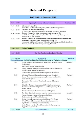 Detailed Program DAY ONE: 18 December 2013 08:30  10:00 Opening Ceremony &amp; Keynote Session