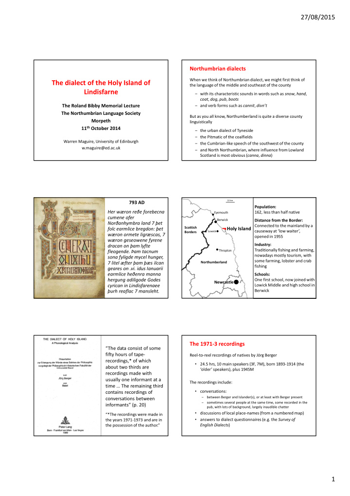 the dialect of the holy island of