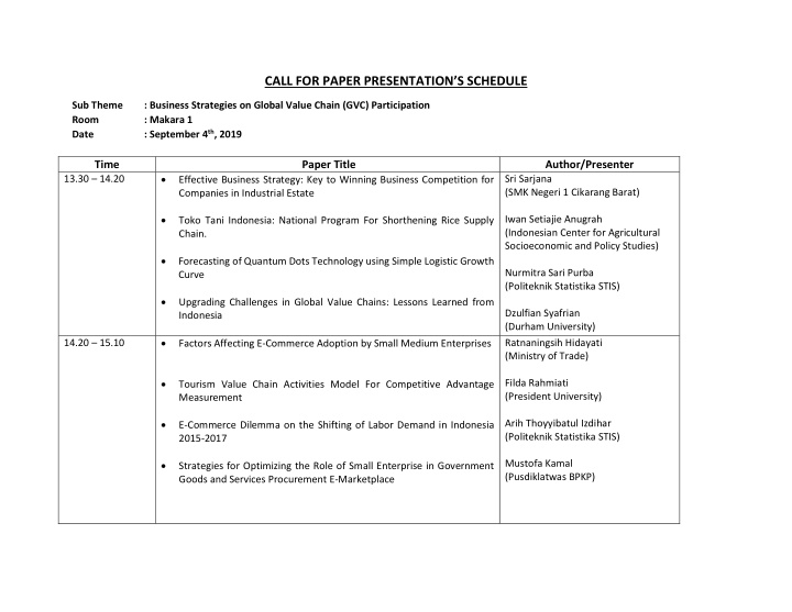 call for paper presentation s schedule