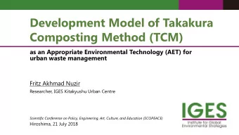 Development Model of Takakura  Composting Method (TCM)  as an Appropriate Environmental Technology