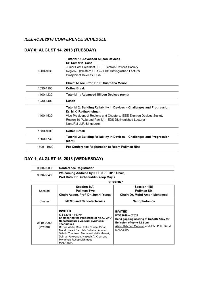 ieee icse2018 conference schedule day 0 august 14 2018
