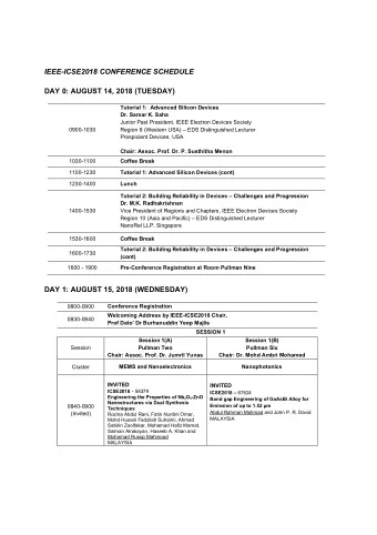 IEEE-ICSE2018 CONFERENCE SCHEDULE  DAY 0: AUGUST 14, 2018 (TUESDAY)  Tutorial 1:  Advanced Silicon