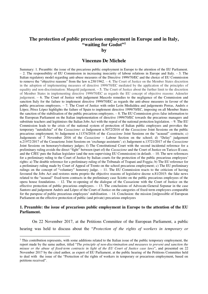the protection of public precarious employment in europe