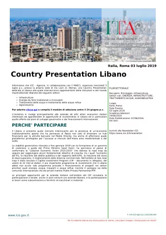 Country Presentation Libano  Informiamo che ICE - Agenzia, in collaborazione con il MAECI,