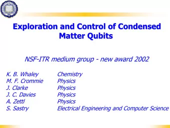 Exploration and Control of Condensed  Exploration and Control of Condensed  Matter Qubits  Qubits