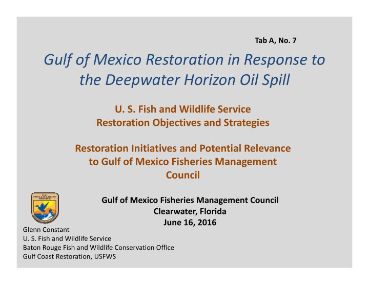 gulf of mexico restoration in response to the deepwater