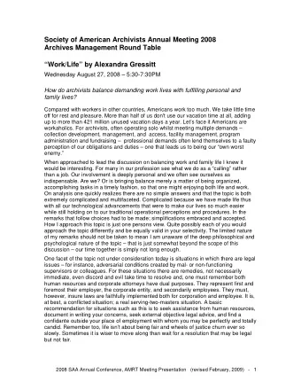 Society of American Archivists Annual Meeting 2008  Archives Management Round Table