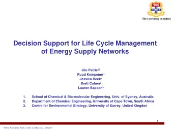 Decision Support for Life Cycle Management  of Energy Supply Networks Jim Petrie 12 Ruud Kempener 1