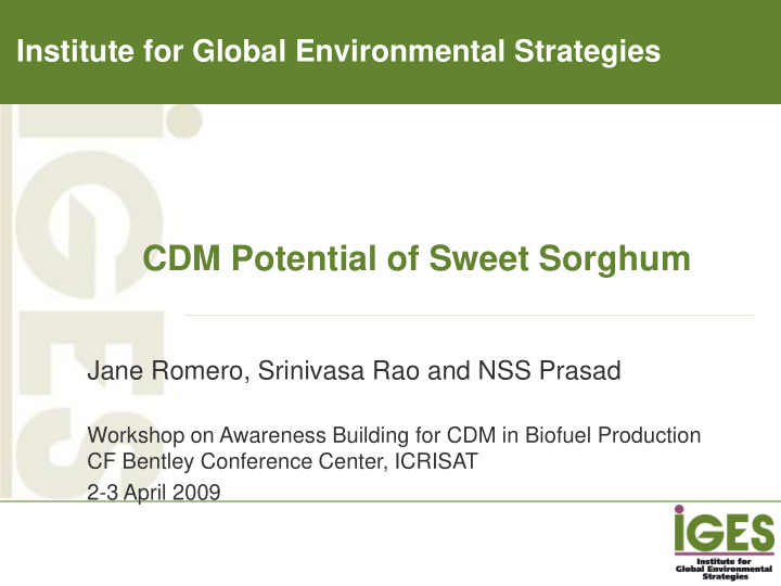 cdm potential of sweet sorghum