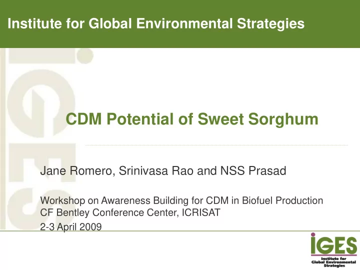 cdm potential of sweet sorghum