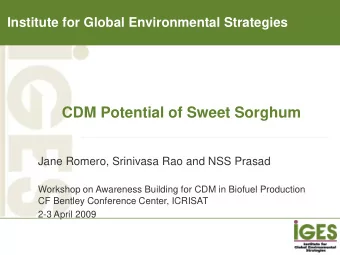 CDM Potential of Sweet Sorghum  Jane Romero, Srinivasa Rao and NSS Prasad  Workshop on Awareness