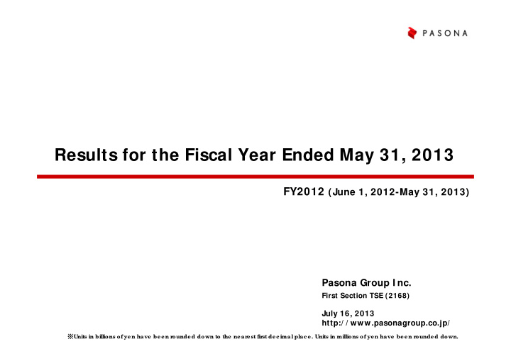 results for the fiscal year ended may 31 2013